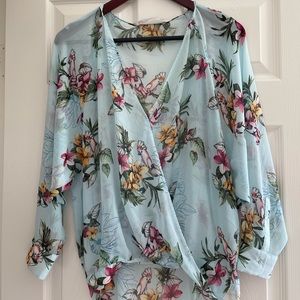ZARA floral & birds sheer top